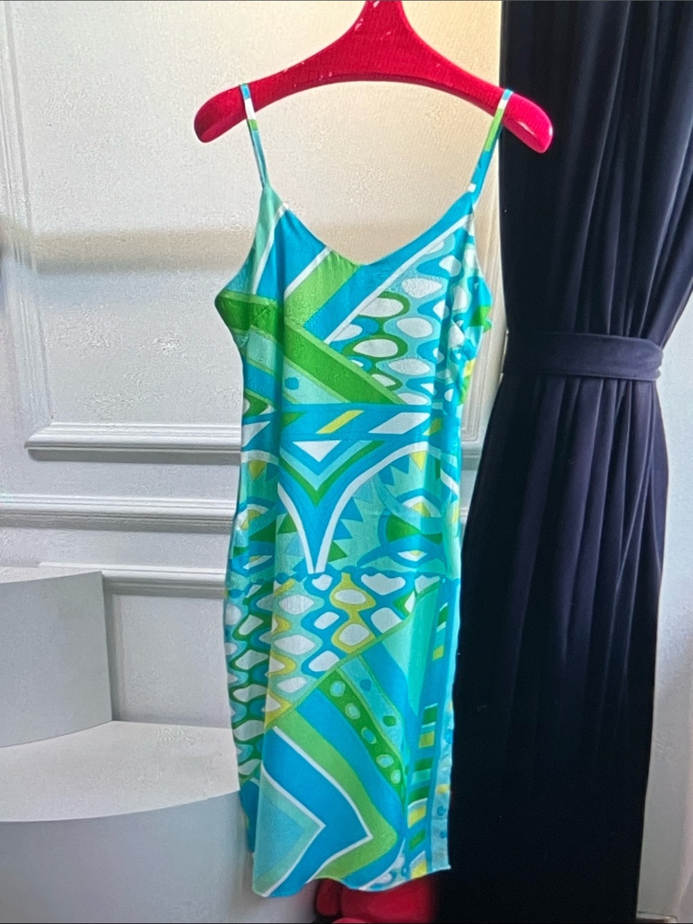 Emilio Pucci Aqua and Lime Geometric Backless Slip Dress